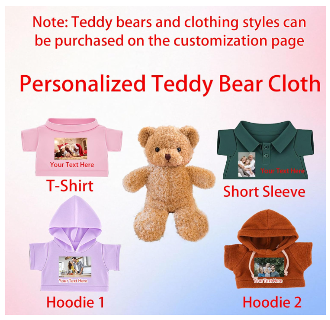Personalized Teddy Bear Clothes with Photo Name, Custom Stuffed Animal Clothes Fit 8-16 inch Stuffed Bear Clothing