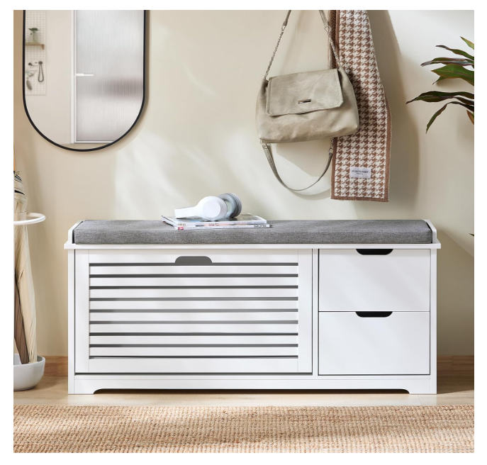 Shoe Bench with Seat Cushion and 2 Doors Hallway Storage Bench