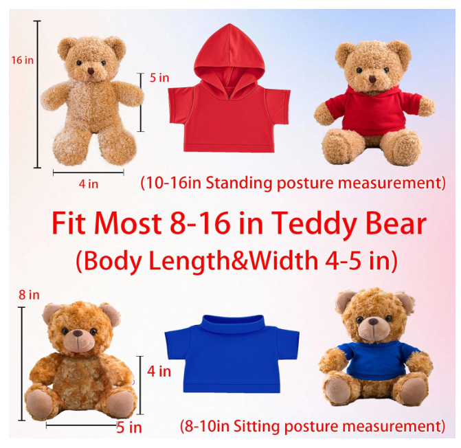 Personalized Teddy Bear Clothes with Photo Name, Custom Stuffed Animal Clothes Fit 8-16 inch Stuffed Bear Clothing