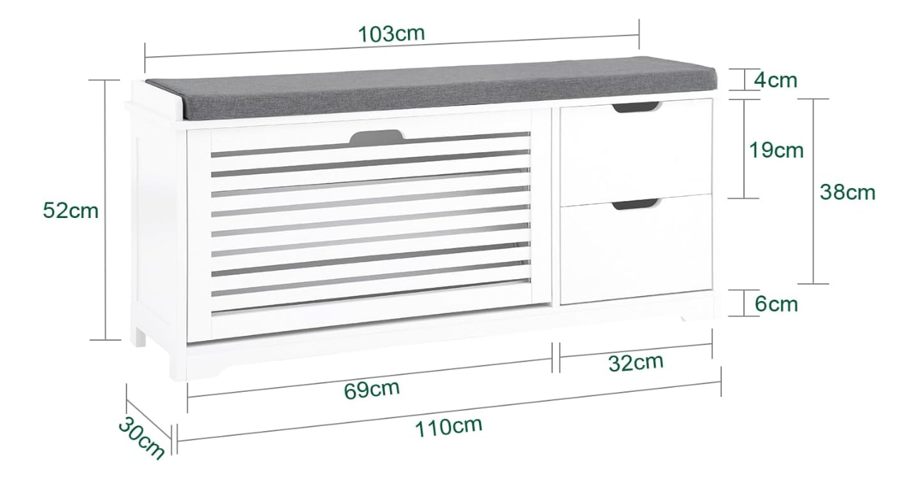 Shoe Bench with Seat Cushion and 2 Doors Hallway Storage Bench