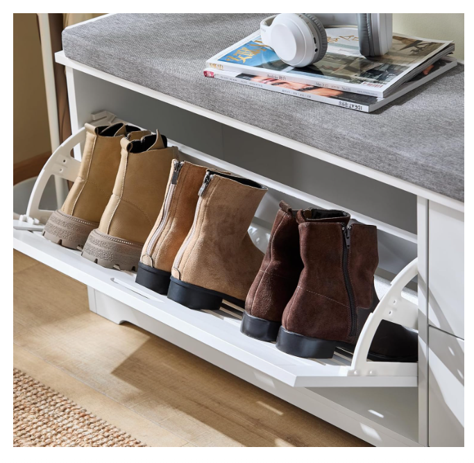 Shoe Bench with Seat Cushion and 2 Doors Hallway Storage Bench