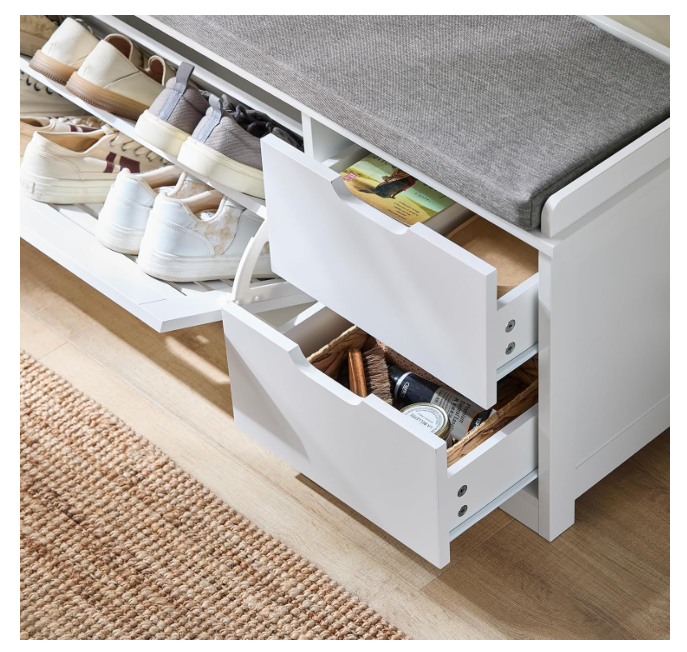 Shoe Bench with Seat Cushion and 2 Doors Hallway Storage Bench