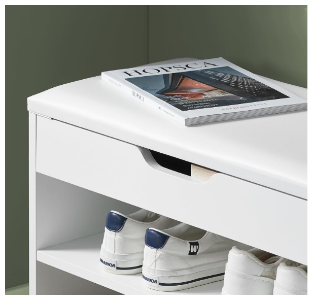 Shoe Storage Bench with Flip Top and Cushion Seat: White Entryway Bench with Two-Tier Shoe Rack, Hidden Compartment for Shoes
