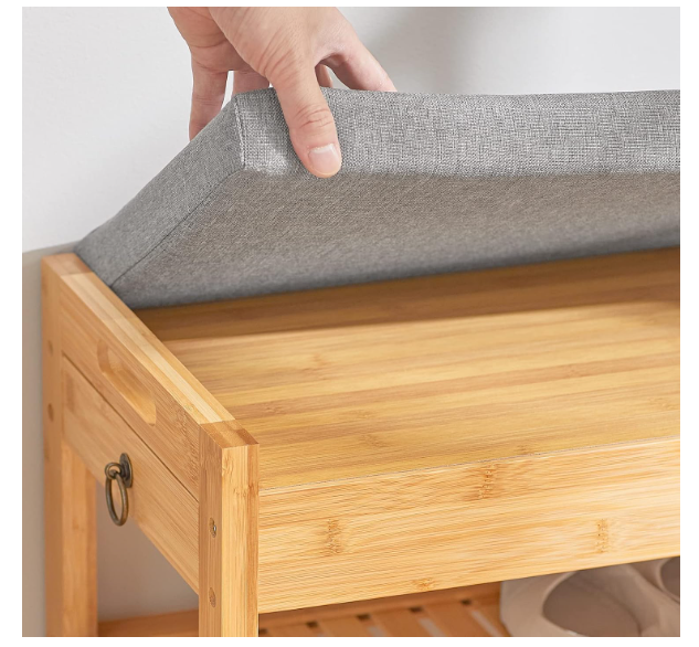Bamboo Shoe Rack Bench with Lift Up Top and Seat Cushion Shoe Storage Bench Organizer