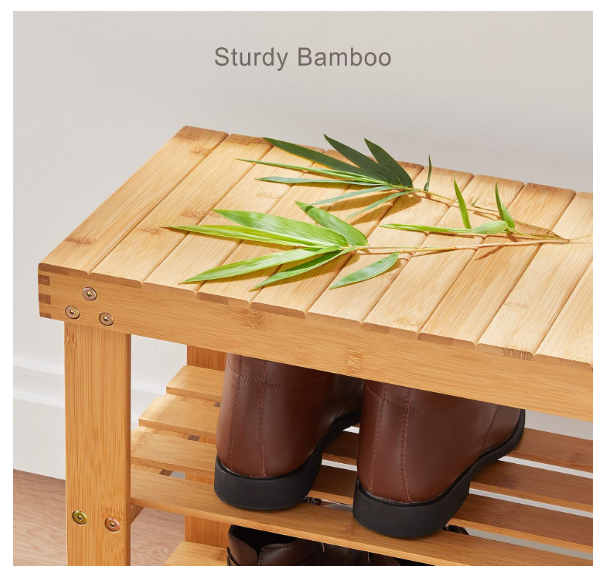 Bamboo Shoe Rack Bench, 3-Tier Shoe Shelf Organizer Holds up to 300 lbs