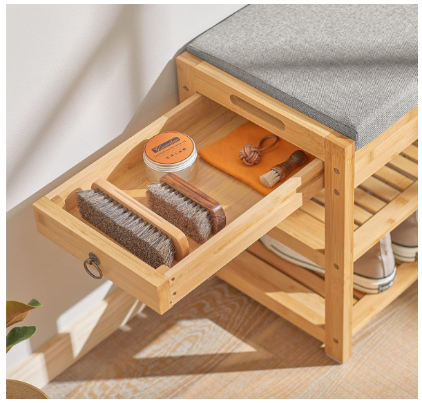 Bamboo Shoe Rack Bench with Lift Up Top and Seat Cushion Shoe Storage Bench Organizer