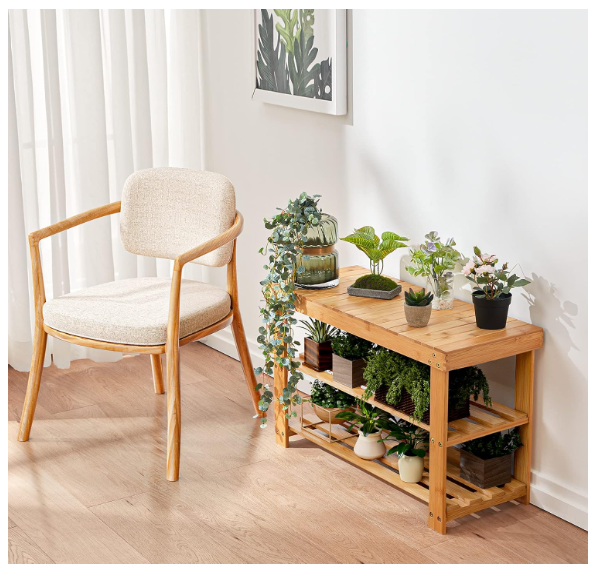 Bamboo Shoe Rack Bench, 3-Tier Shoe Shelf Organizer Holds up to 300 lbs