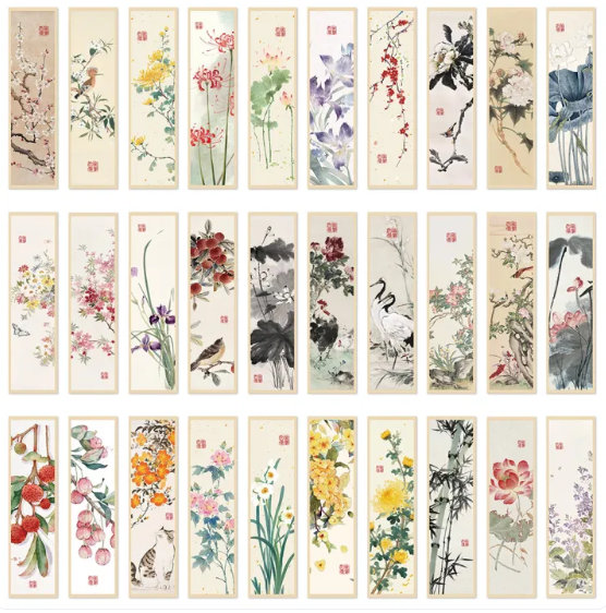 30Pcs Chinese Painting Style Bookmarks-Traditional Ink Painting Design Reading Page Markers for Books and Notebooks Student Stationery