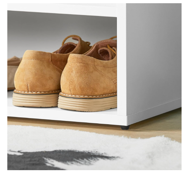 Shoe Storage Bench with Flip Top and Cushion Seat: White Entryway Bench with Two-Tier Shoe Rack, Hidden Compartment for Shoes