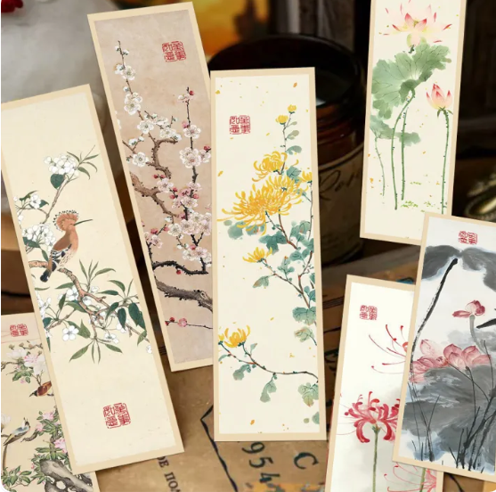 30Pcs Chinese Painting Style Bookmarks-Traditional Ink Painting Design Reading Page Markers for Books and Notebooks Student Stationery