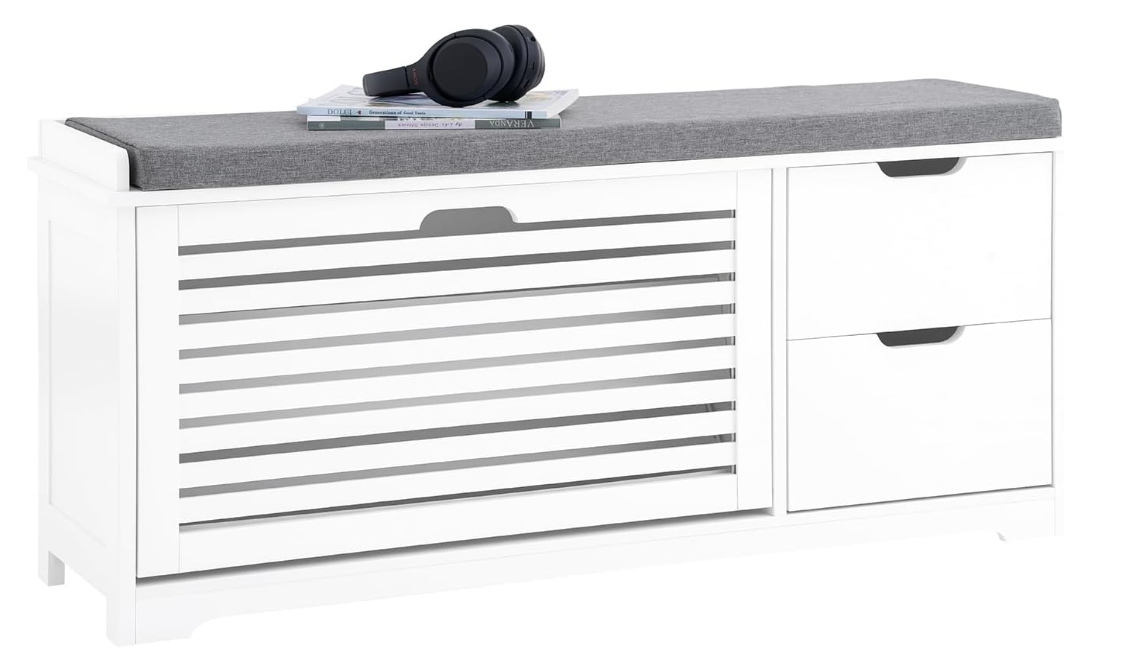 Shoe Bench with Seat Cushion and 2 Doors Hallway Storage Bench