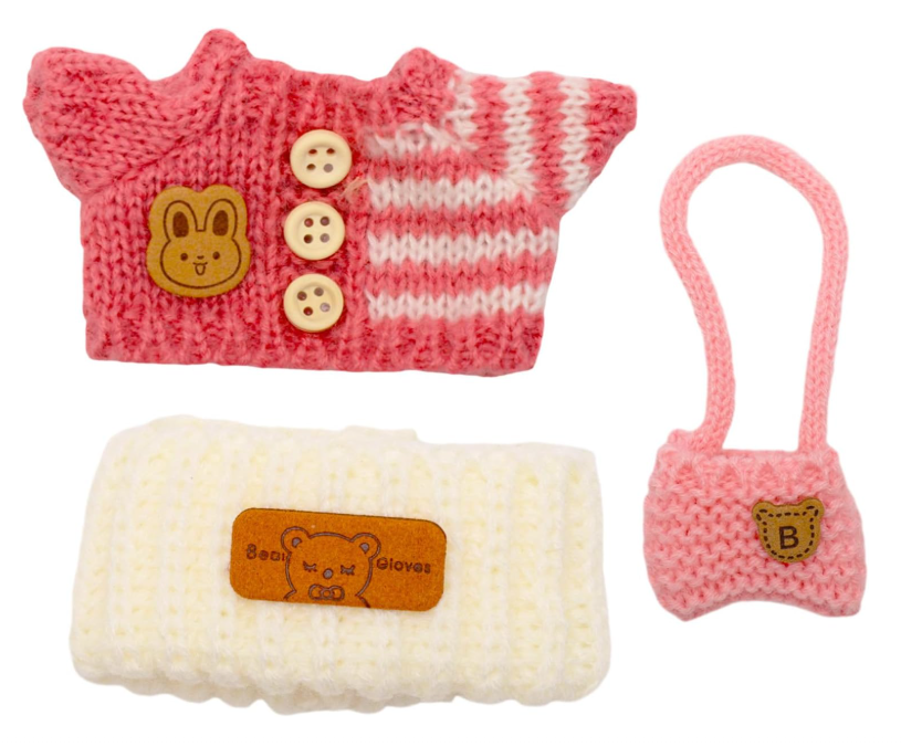 3pcs Clothes Outfit for 17cm Dolls, Adorable Pink White Doll Accessories with Designer Clothes Hat