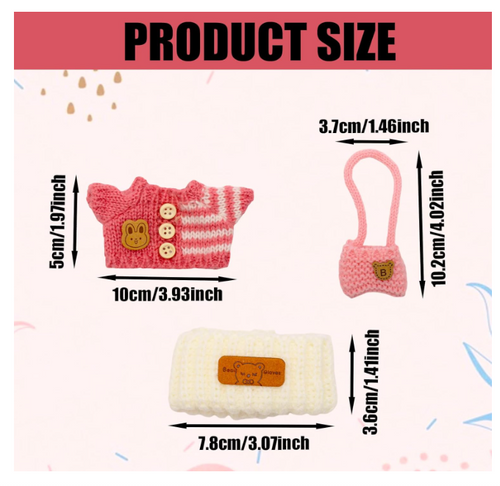 3pcs Clothes Outfit for 17cm Dolls, Adorable Pink White Doll Accessories with Designer Clothes Hat
