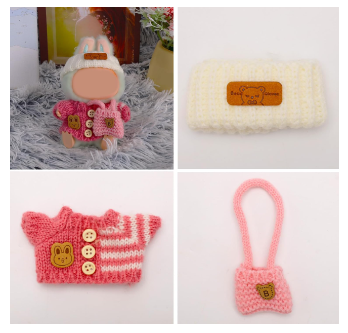 3pcs Clothes Outfit for 17cm Dolls, Adorable Pink White Doll Accessories with Designer Clothes Hat