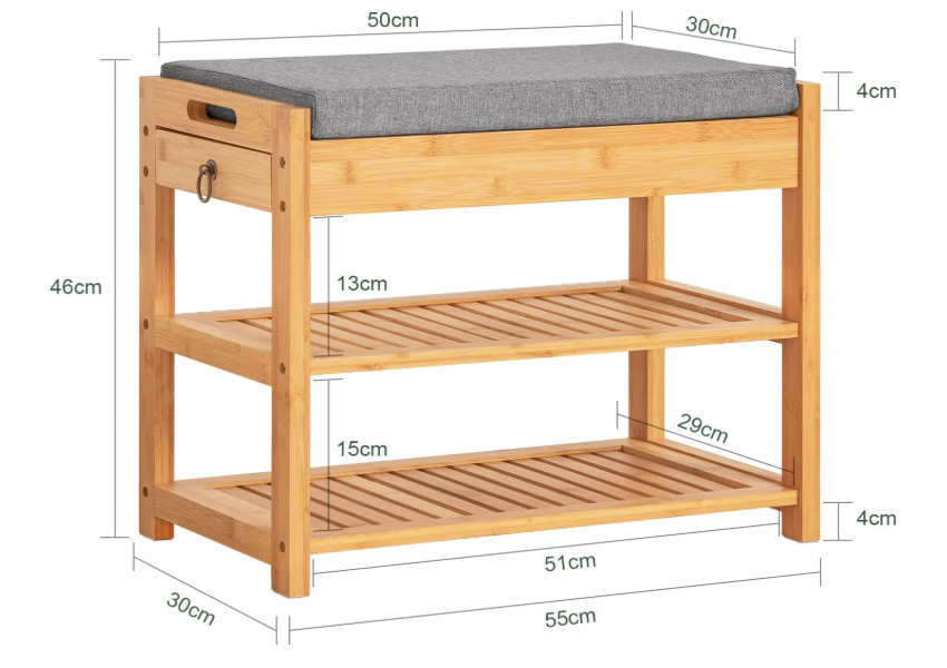 Bamboo Shoe Rack Bench with Lift Up Top and Seat Cushion Shoe Storage Bench Organizer