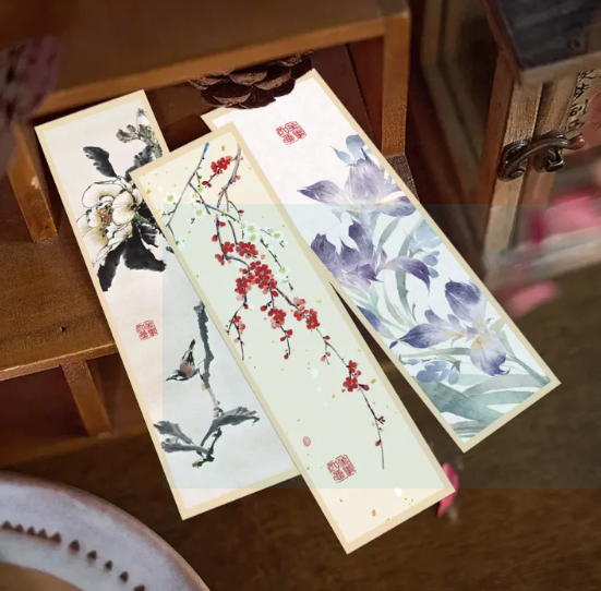 30Pcs Chinese Painting Style Bookmarks-Traditional Ink Painting Design Reading Page Markers for Books and Notebooks Student Stationery