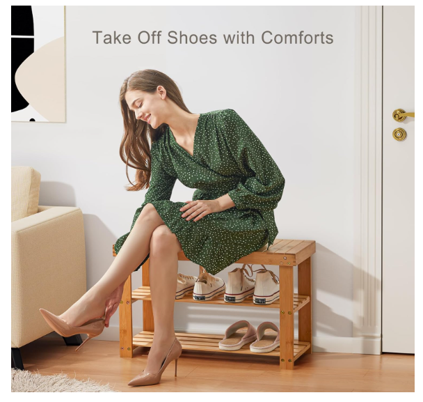 Bamboo Shoe Rack Bench, 3-Tier Shoe Shelf Organizer Holds up to 300 lbs