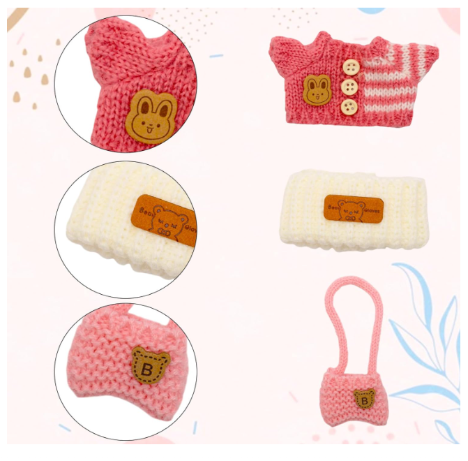 3pcs Clothes Outfit for 17cm Dolls, Adorable Pink White Doll Accessories with Designer Clothes Hat