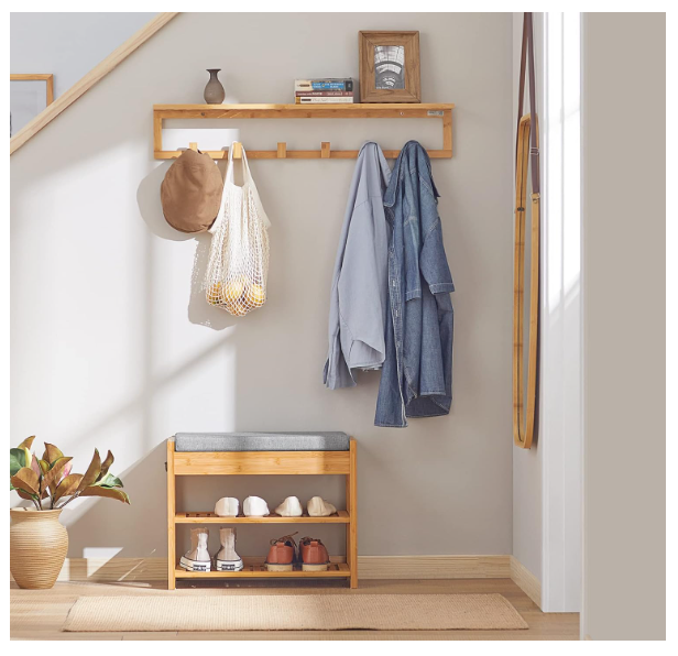 Bamboo Shoe Rack Bench with Lift Up Top and Seat Cushion Shoe Storage Bench Organizer