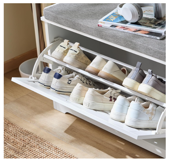 Shoe Bench with Seat Cushion and 2 Doors Hallway Storage Bench