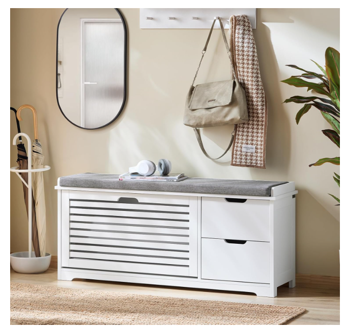 Shoe Bench with Seat Cushion and 2 Doors Hallway Storage Bench